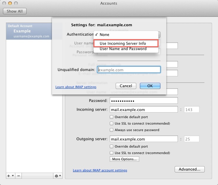 setup imap on out look for mac 2011